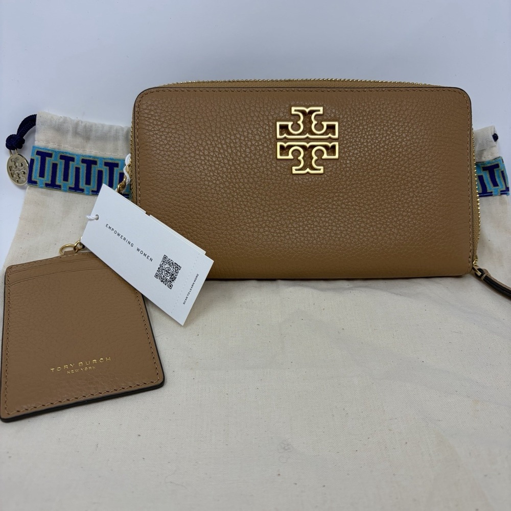 Tory Burch 141004 Pebbled Leather Britten Zip‎ Continental Wallet Tiramisu Tan